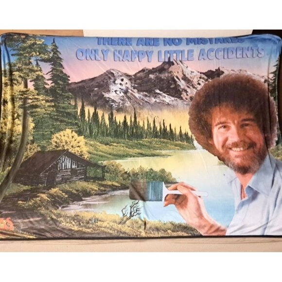 Bob Ross Other - Bob Ross Blanket Painting Painter Fleece Gift Throw Plush Happy Little Accidents